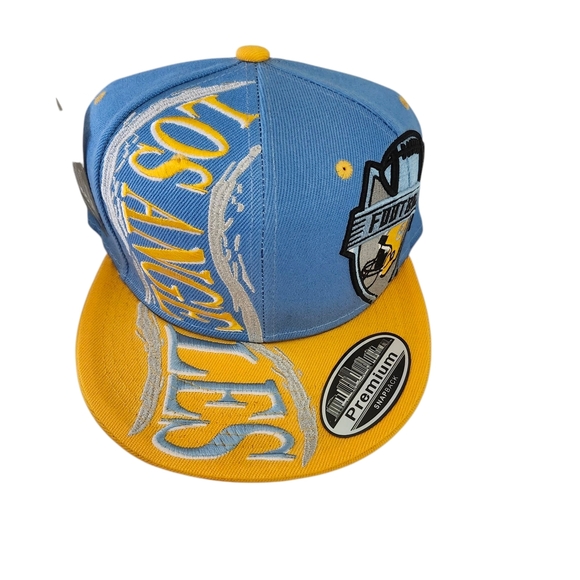 Men's Los Angeles Snapback Hat – Sky Blue & Yellow Cap w/ Football Graphic - Picture 2 of 9